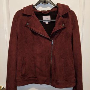 Wine Red Faux Suede Moto Jacket